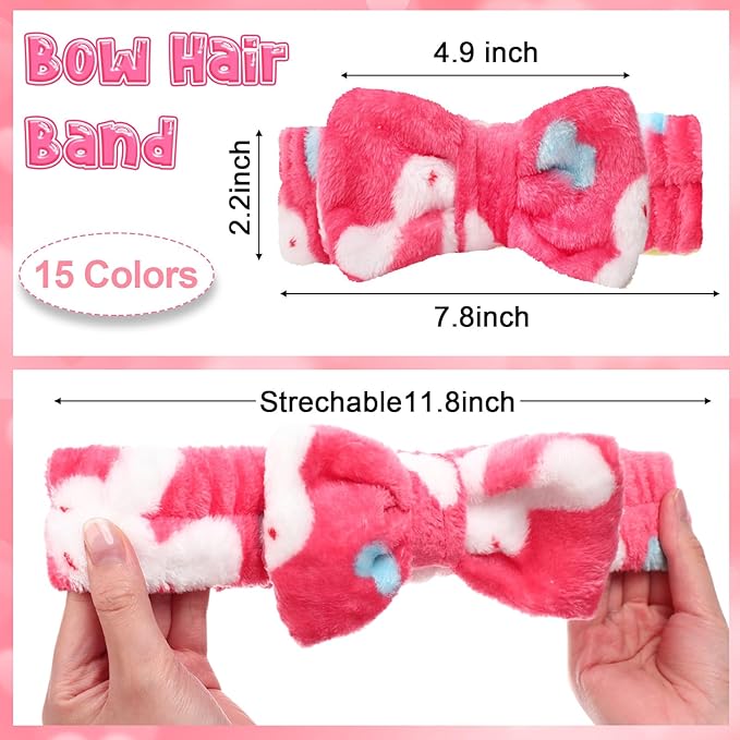 Tigeen 52 Pieces Spa Headband for Washing Face Bulk Soft Coral Fleece Skincare Headband, Bow Makeup Cosmetic Hairband Fluffy Shower Spa Essentials for Girls Women Slumber Supplies(Colorful,Polka Dot)