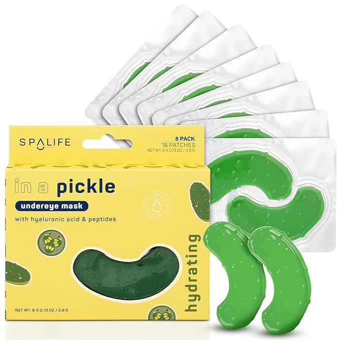 SpaLife In a Pickle Hydrogel Under Eye Patches for Dark Circles | Mothers Day Gifts | Pickle Under Eye Patches for Puffy Eyes | Hydrating Undereye Masks | Pack of 8 Pairs (8 Undereye Treatments)