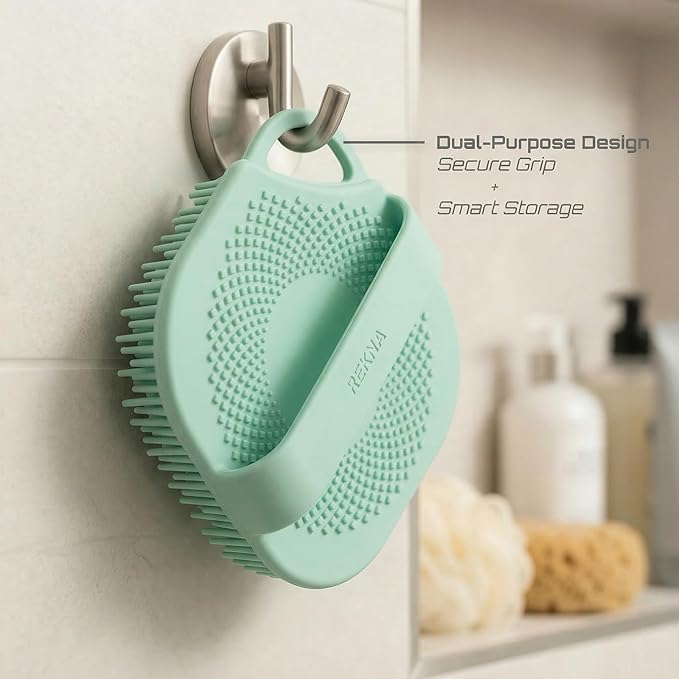 Silicone Body Scrubber for Shower - Exfoliating Body Brush with Non-Slip Grip - Durable Loofah Alternative - Soft Bristles for Gentle Cleansing, High Lather & Quick Drying, Green