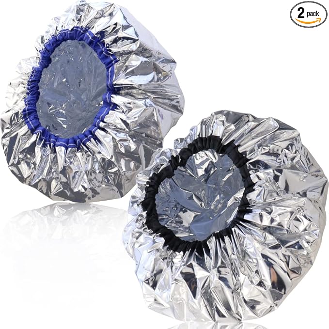 TCOTBE 2 pieces conditioning caps made of aluminum foil, thickened shower caps for hot oil treatment, reusable hair processing caps for home and salon use, hair dyeing and hot oil treatment tools