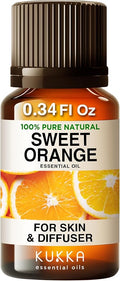 100% Pure Sweet Orange Oil - 0.34 Fl Oz Sweet Orange Essential Oil for Hair, Skin, Diffuser, Aromatherapy & DIY Soap Making Scent