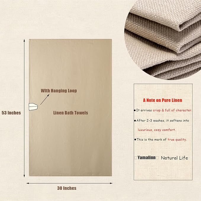 100% Luxury Thick Linen Bath Towel（300g/m²）- Ultra Absorbent & Quick-Drying Body Towel with Hanging Loop for Spa, Gym, Travel | Shower Body Hair Towels
