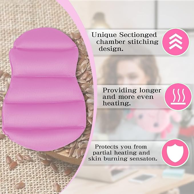 Microwave Heating Pad for Pain Relief, 13" x 10" Microwavable Heating Pads for Cramps, Back Pain, Neck Shoulder, Muscles, Knee, Joints, Natural Heat Pack Moist Heat, Pink Axolotl