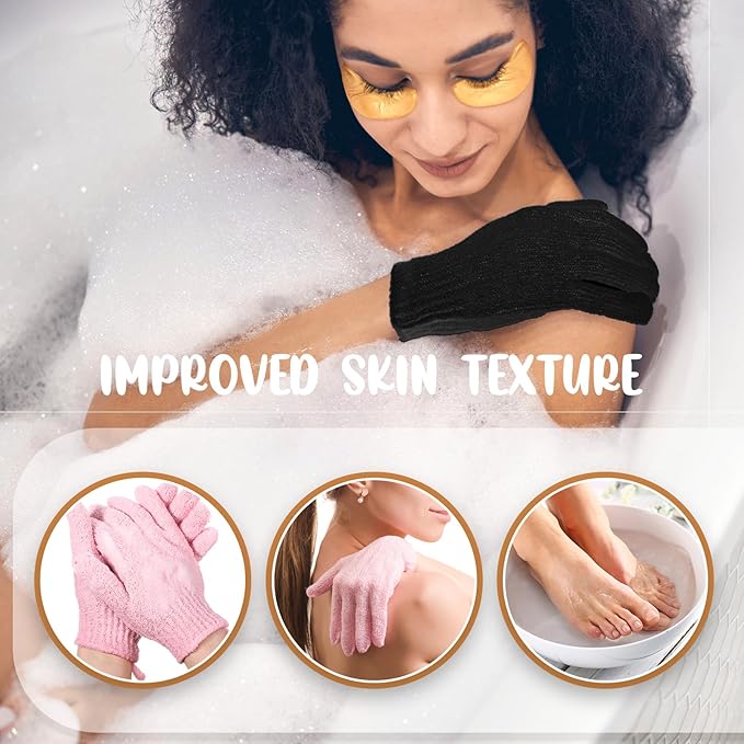 Didaey 104 Pcs Exfoliating Glove Bulk Shower Gloves with Hanging Loop Exfoliating Body Scrubber Dead Skin Remover for Body Bath Beauty Spa Massage Scrubs Men Women Bathing (Pink)