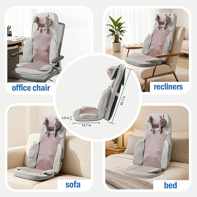 Shiatsu Massage Cushion for Neck and Back with Heat - 4D Kneading, Vibration for Muscle Relief, Dual-Neck Design, Adjustable Intensity and Height for Office Chair and Home Use, Brown