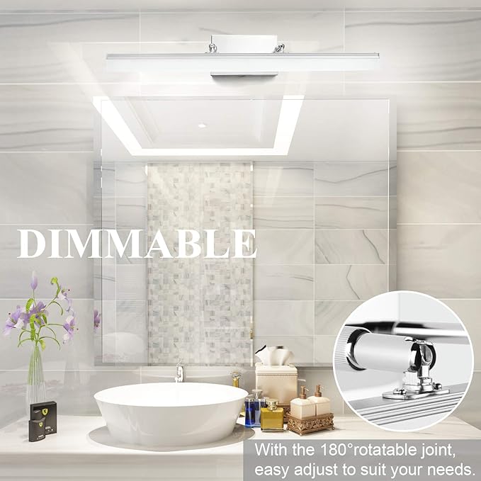 Aipsun 24 inch Dimmable LED Vanity Lights Adjustable Bathroom Light Fixtures Over Mirror Chrome Modern Vanity Lighting(White Light)