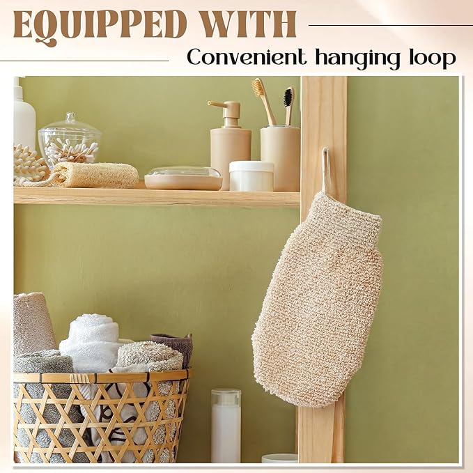 30 Pcs Exfoliating Shower Gloves Stretchable Ramie Bath Mitts with Hanging Loop Body Scrubber Exfoliator Loofah Washcloth Deep Clean Dead Skin for Spa Massage Skin Shower Hotel Use (Beige)