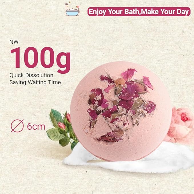 Bath Bombs for Women Spa Gift Set with 1 Rose and 1 Lemon Essential Oils Sea Salt Moisturizing Relaxing Birthday Gift for Her Bubble Bath Skincare Relaxation Aromatherapy Gifts 2 Pack
