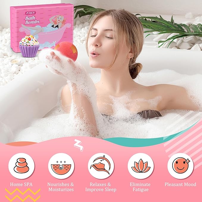 Bath Bombs for Girls Kids & Women, 8pcs Organic Bath Bombs, Bubble Bath Self Care Valentines Birthday Christmas for Kids Girls, Mothers Day Gifts for Wife, Mom, Women & Her