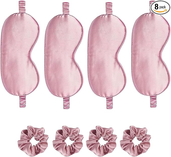 Satin Eye Mask 8Pcs Silk Sleep Masks Silky Blindfold Eyeshade Blackout Eyes Cover Scrunchies Hair Ties Travel Wedding Gifts