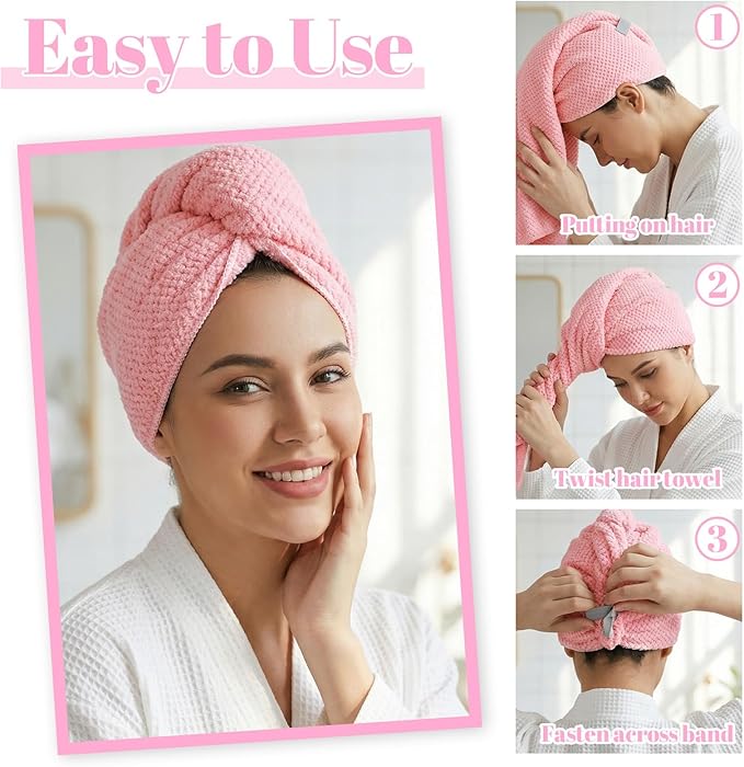 Pink Hair Towel, Large Quick Dry Microfiber Hair Towel Wrap Super Soft, Anti Frizz & Ultra Absorbent Perfect for Women with Thick, Curly, Wet Long Hairs, Extra Large 20x40 Inches