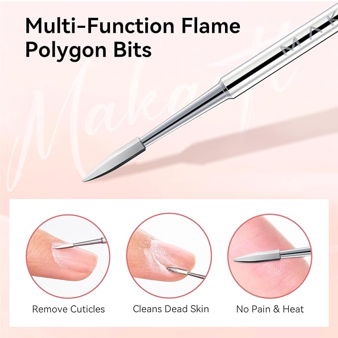 Makartt Flame Cuticle Nail Drill Bit - 3/32" Shank Tungsten Carbide Bit for Nail Drill Machine Professional Shape Bit for Cuticle Cleaning, Smooth Gel Nails,Sidewall, Dead Skin & Nail Prep Silver