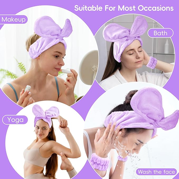 my novel things Face Wash Headband and Wristband Fashion Spa Headband, Coral Velvet Face Wash Set, Adjustable Makeup Headbands Hair Band for Washing Face, Facial Skincare Gift for Girls Women