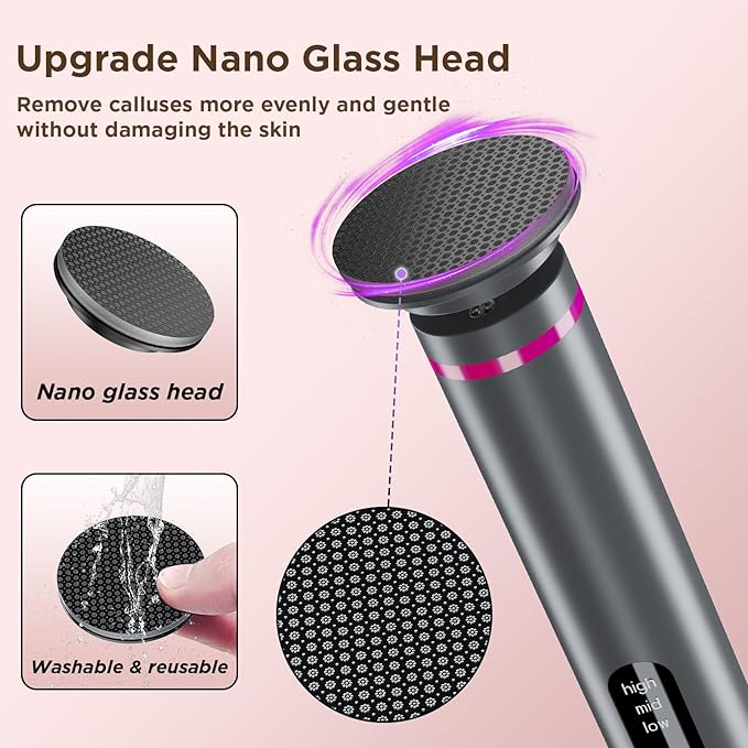 Electric Foot Callus Remover with Nano-Glass Head & 60Pcs Sandpaper Discs, 3 Hours Run Time, Electric Callus Remover for Feet with 3 Adjustable Speeds, Pedicure Tools for Dry Dead Skin Cracked Heels