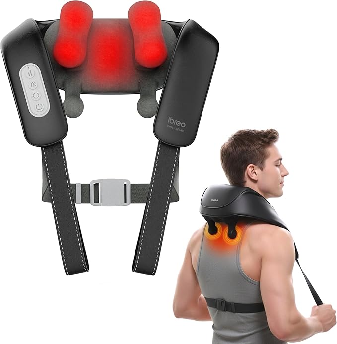 Cordless Shiatsu Neck and Back Massager with Heat, 10 Mins x 12 Use, 3 Massage Modes & 2 Intensity Levels, Mother’s Day Gift for Mom, 3D Kneading Deep Tissue, Voice Prompt for Pain Relief &Relaxation