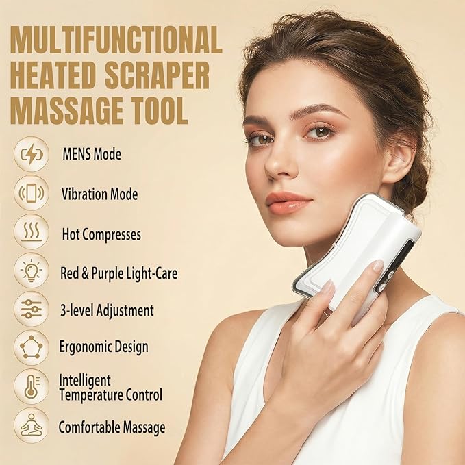 2026 New Upgrad Electric Muscle Scraper Tool for Full Body, Massage, Heated, Relaxation & Skincare, 4 Modes 3 Levels Multifunctional Gua Sha Tool Gifts for Family (White)