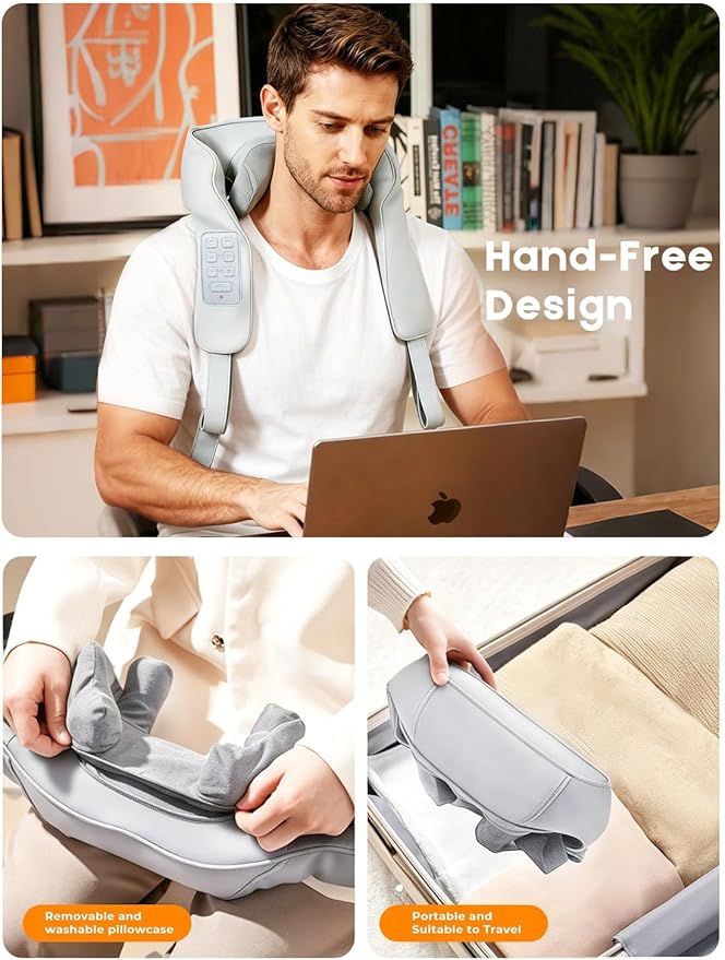 Shiatsu Neck Massager with Heat for Pain Relief Deep Tissue, Upgraded Adjustable Width 4D Kneading Shoulder Massage, Electric Back Massage Pillow, Gifts for Women Men Mom Dad, Mothers Day (Grey