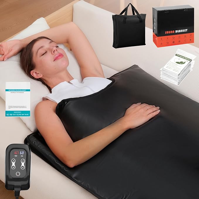 Infrared Sauna Blanket for Home: Portable Far Infrared Heating Blanket for Full Body Detox & Relaxation – Adjustable 95-167℉ & 20-60 Min Timer 71 x 31.5Inch Premium PU Leather