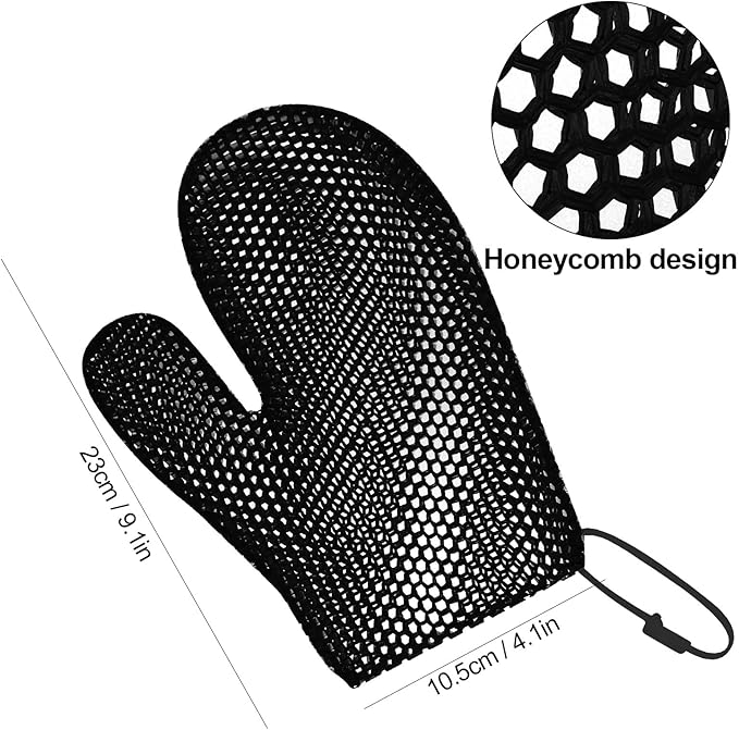 Honeycomb Exfoliating Bath Gloves - Microfiber for Enhanced Blood Circulation & Soft, Smooth Skin for All Skin Types (Black - Glove)