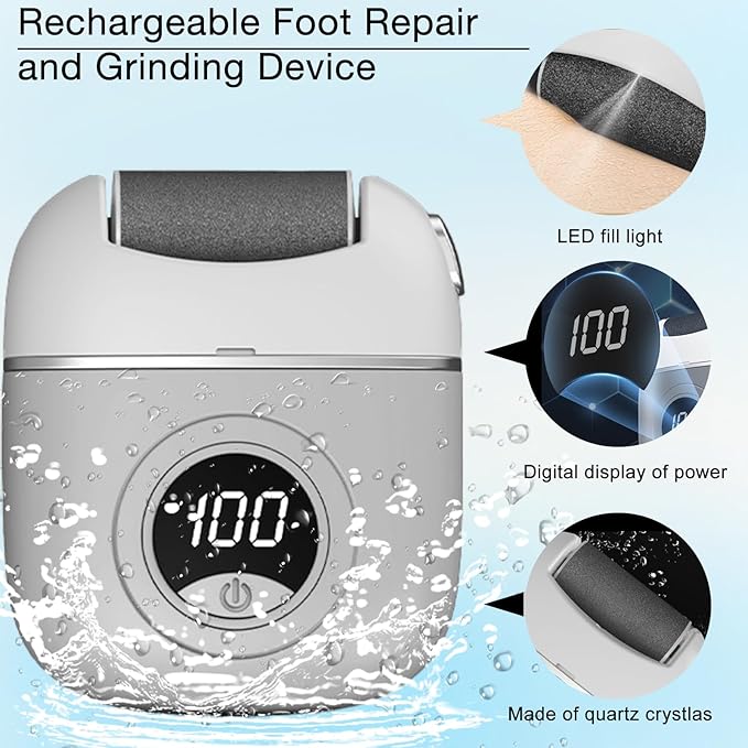 Callus Remover Foot File,Electric Foot File Grinding Machine Foot Repair and Grinding Device,Upgrade Digital Display Electric Foot Exfoliating Scrubber with 3Grinding Heads 2Speeds (Grey)
