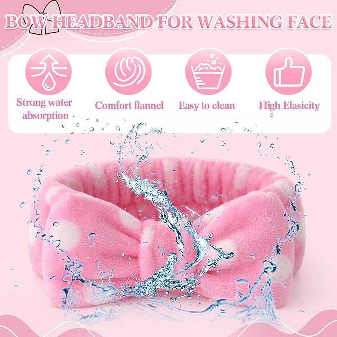 50 Pcs Pink Spa Headband Bulk Spa Sleepover Party Supplies for Washing Face with Removable Bow Makeup Elastic Bowknot Headband for Women Gifts Skincare Microfiber Hairband (Classic Style)