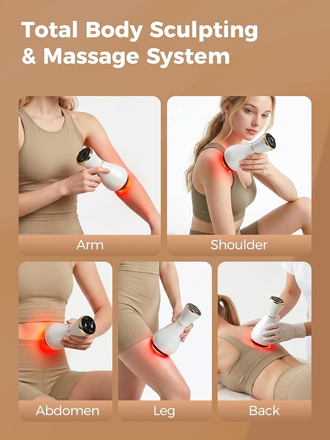 Electric Cupping Massager for Body with Suction, Microcurrent, Red Light & Heat, Lymphatic Drainage Massager, 12 Intensity Body Sculpting Machine, Cellulite Massage Tool for Arms Legs Waist Back-White