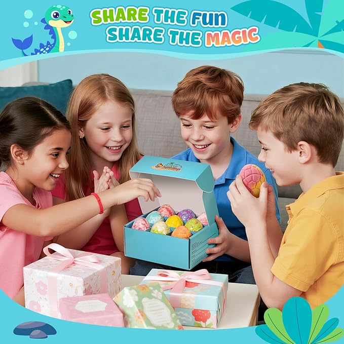 Dinosaur Bath Bombs for Kids with Surprise Inside, Mothers Day Gifts for Kids, 9 Pack Natural Organic Kid Bubble Bath Fizzy for Girls Boys with Bath Toys Inside