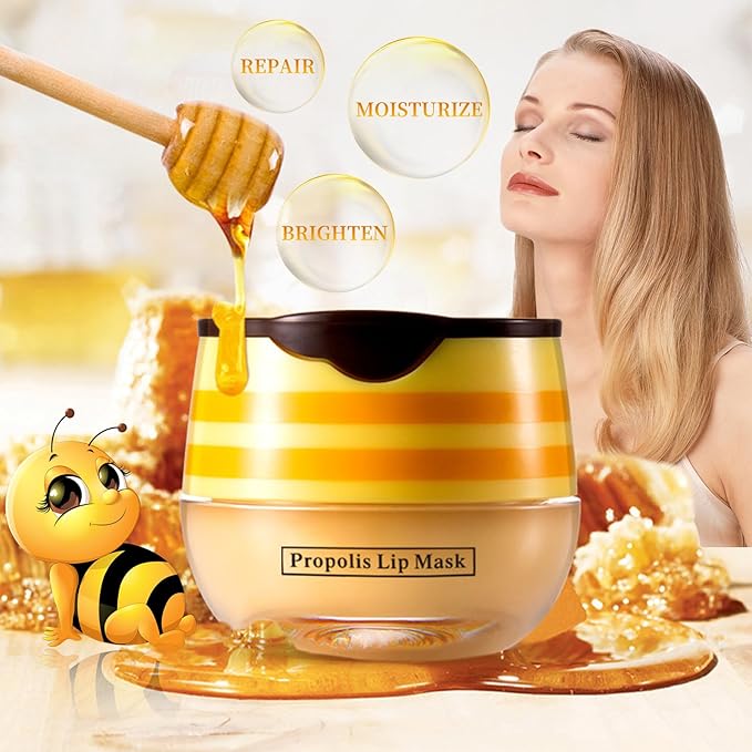 4 PCS Honey Lip Balm Pot, Strawberry & Honey Lip Mask, Reduces Lines, Hydrate & Moisturizing Skin Care, Prevention Dry Cracked Lips Repair Treatment