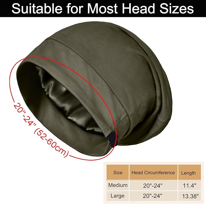 Satin Bonnet for Sleeping Night Cap, Adjustable Satin Lined Silk Bonnets Sleep Cap for Curly Hair Braids Beanie Black Women
