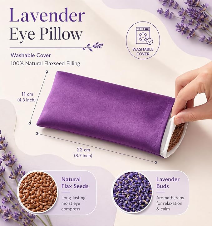 Lavender Eye Pillow for Relaxation & Sleeping – Aromatherapy Eye Pillow with Flax Seed & Lavender, Hot Cold Compress, Lavender Eye Mask, Yoga Eye Pillow Weighted for Migraine Sinus Stress Relief