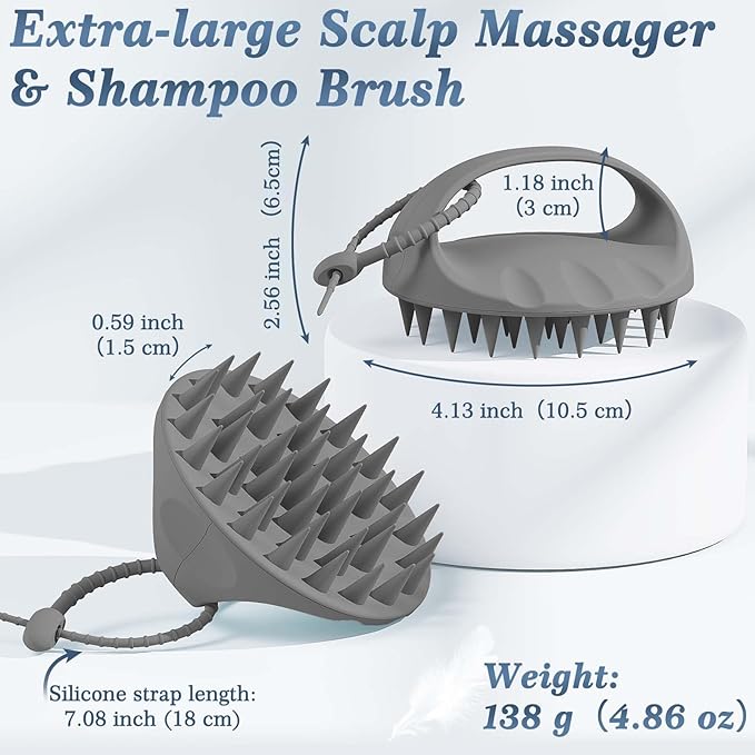 Manmihealth Silicone Back Scrubber & Soft Bath Glove, Silicone Scalp Massager Set 5 PCS, Super-Exfoliating Body Scrubber Shower Brush & Shampoo Brush Combination, with 2 Free Hooks (Style 2 Gray)