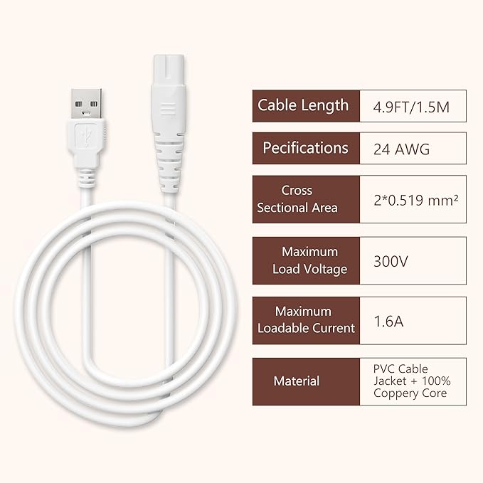 2 Pack Replacement Charger Cable for Electric Callus Remover for Feet, Compatible with Pritech Callus Remover BCM-1138 Electric Foot Callus Remover, Adapter USB Cable for Electric Feet Callus Remover