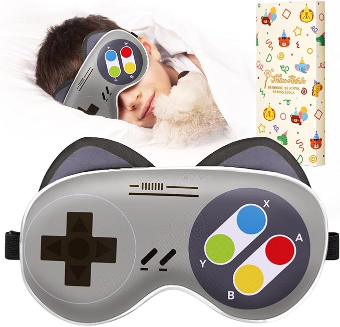 Miss Adola Sleep Mask for Kids - Valentines Gift for Kids Cute Silk Eye Cover for Sleeping Soft Kawaii Eyeshade Animal Eye Blindfold with Adjustable Strap for Boys Teens, Game