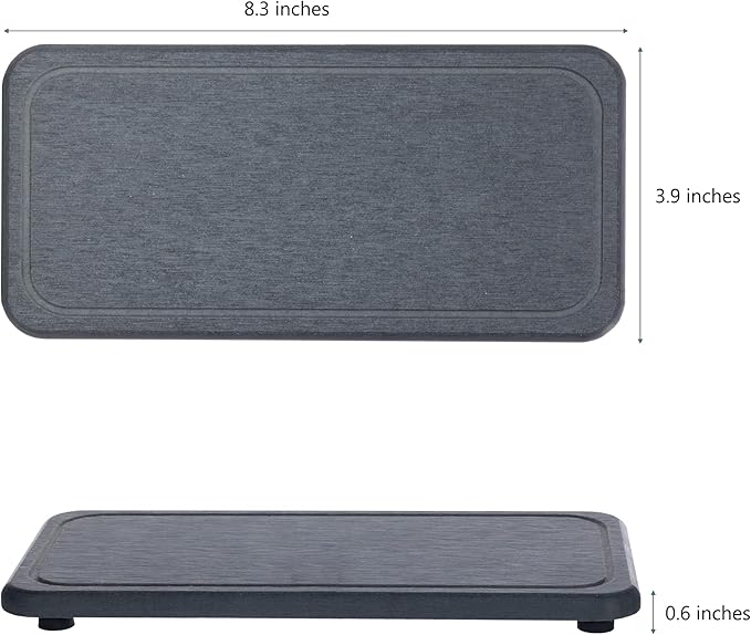NiuYichee 2 Pcs Water Absorbing Stone Trays, Kitchen/Bathroom Sink Soap Dish, Diatomite Tray Used for Hand Soap & Cosmetic Bottles in The Modern Home, 4" W x 8.3" L, Dark Gray