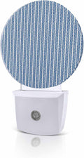 Night Lights Auto Sensor Blue Pinstripes Night Light Woven Denim Striped Round Lamp Plug-in LED Nightlights Dusk to Dawn for Living Room Bedroom Bathroom Hallway Wall Decor
