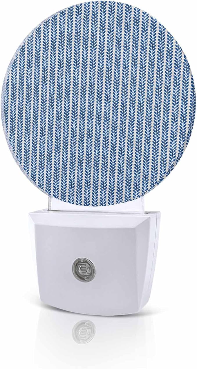 Night Lights Auto Sensor Blue Pinstripes Night Light Woven Denim Striped Round Lamp Plug-in LED Nightlights Dusk to Dawn for Living Room Bedroom Bathroom Hallway Wall Decor