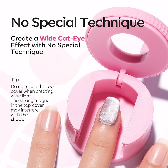 modelones 5D Automatic Nail Magnet for Cateye Gel Polish, Upgraded 3-in-1 Strong 360° Rotating Glass Bead Magnetic Side-Light Nail Magnet for Beginner-Friendly DIY Nail Designs (Magnet Only)