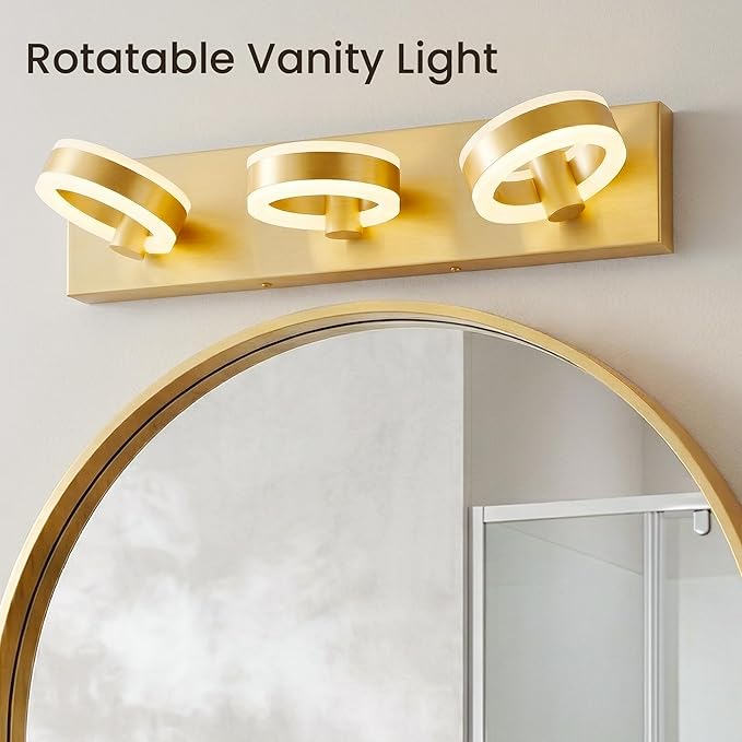 LED Bathroom Light Fixtures, 33inch Gold Vanity Lights, Modern 4 Light Acrylic Wall Sconces, 350° Rotatable Wall Lighting Fixture Over Mirror