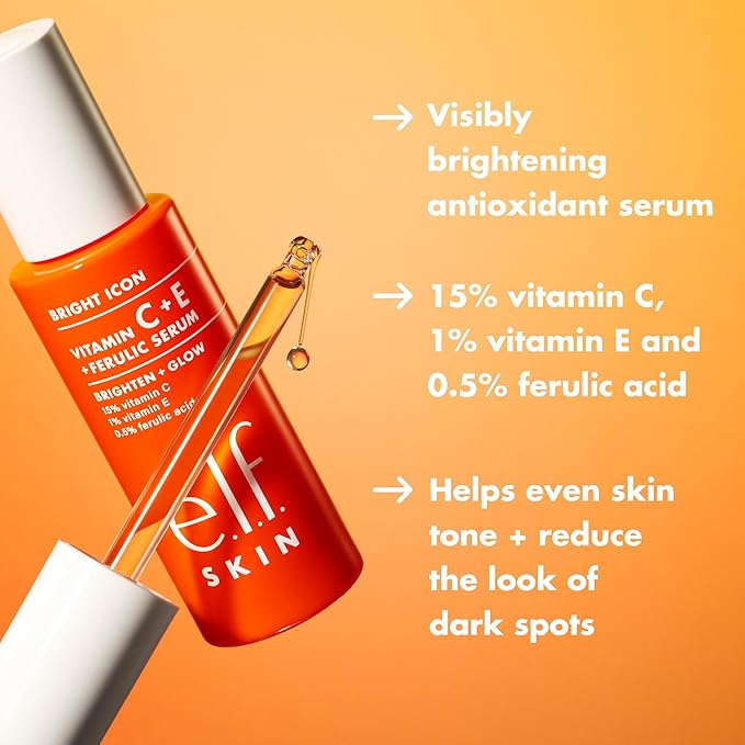 e.l.f. SKIN Bright Icon Vitamin C + E + Ferulic Face Serum, Brightening & Soothing with 15% Vitamin C, Vegan & Cruelty-Free