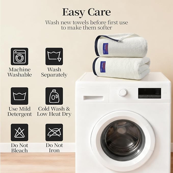 REDKISS 100% Cotton 2 Pack Luxury Bath Towels 27 x 54 Inches, Oversized Bath Towel Set, 600 GSM Ultra Soft Highly Absorbent Quick Drying Towels for Bathroom, Gym, Spa, Hotel, White