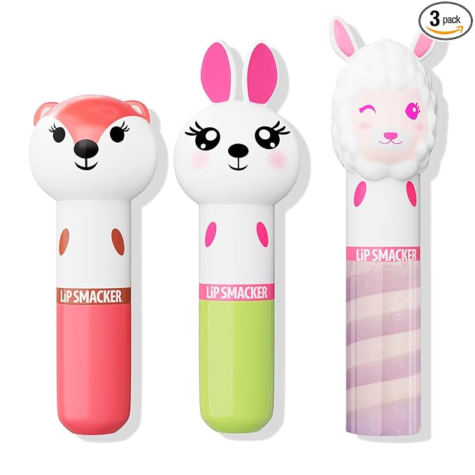 Lip Smacker Lippy Pals, Unicorn, Panda, Kitten, Lip balm for Kids - Foxy Apple, Hoppy Carrot Cake, Strawberry Llama