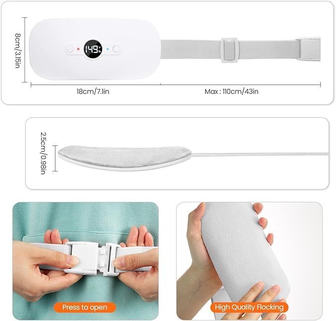NOWWISH Heating Pad for Period Cramps Pain Relief, Portable Electric Cordless Menstrual Heating Pad Rechargeable with 6 Heat Levels and 6 Massage Modes, Mothers Day Gifts for Mom Daughter Wife, White