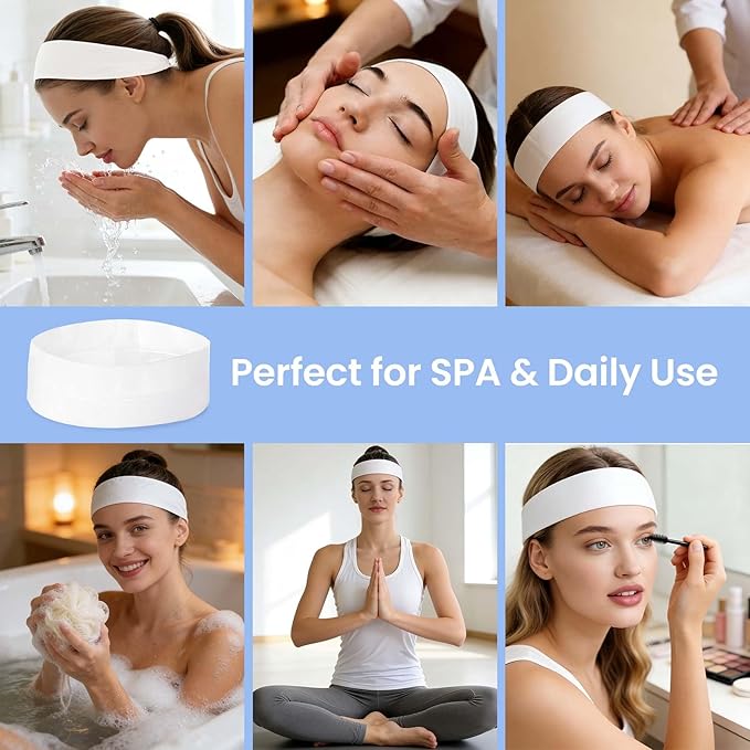 UNOISETION Disposable Spa Headbands 50 Pcs, Non-Woven Fabric Stretch Headband Wrap for Women, Esthetician Supplies Facial Headband for Skincare Makeup Sport Yoga Shower
