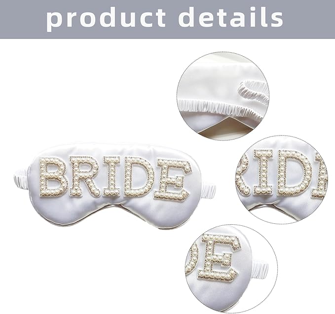 Bride Eye Mask, White Soft Fabric Diamond Bride Sleep Mask for Massages Eye, Pearl Bridal Shower Gifts to Adjust Night Sleep, Sleeping Maskes for Wedding