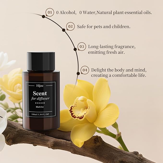 Black Ice Essential Oils for Waterless Scent Diffusers,Reed Diffuser Oil Refill,Modern Home Fragrance with Plastic Bottle,100mL(3.4fl oz)