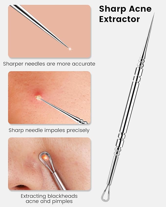Pimple Popper Tool Kit - Boxoyx 10 Pcs Blackhead Remover Comedone Extractor Kit with Box for Quick and Easy Removal of Pimples, Blackheads, Zit Removing, Forehead,Facial and Nose (New Silver)