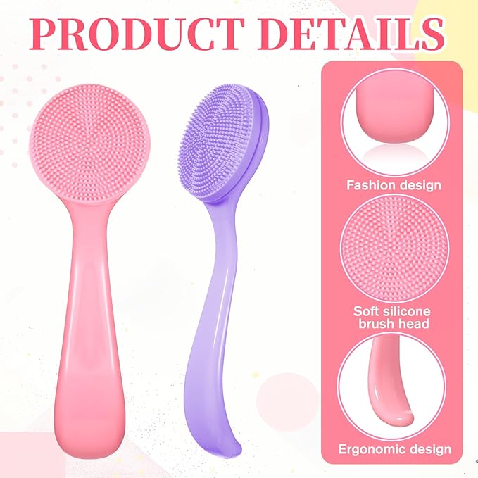 2 Pcs Face Scrubber Silicone Manual Facial Cleansing Brush Soft Facial Brushes Waterproof Exfoliating Brush Skin Friendly Face Cleaner Brushes for Blackheads Makeup Residues Removal (Pink + Purple)