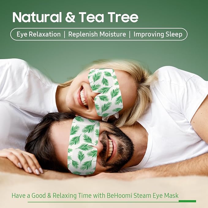BeHoomi Steam Eye Mask, 10Packs Heated Eye Mask, Self Heating Disposable SPA Warm Compress for Eyes Sleep Mask, Travel Essentials & Relaxation Gifts, Valentine's Day Gifts (Tea Tree Scent)