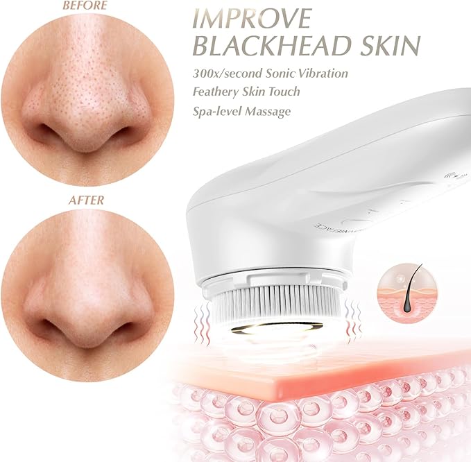 Sonic Facial Cleansing Brush for Deep and Through Facial Cleansing, Waterproof Face Scrubber and Ultimate Blackhead Remover for Daily Skin Care, Rechargeable and Gentle Face Exfoliator