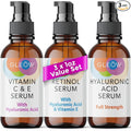 GLEOW Retinol Serum for Face, Vitamin C with Hyaluronic Acid Face Serum for Women and Men, Glow Skin Care Set Total Package Targets Appearance of Uneven Skin Tone and Dryness 3x1oz